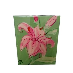 Sharon Peterkin Hand Painted Signed Pink Lily Art Tile Green @ 8" x 9.5" Ceramic